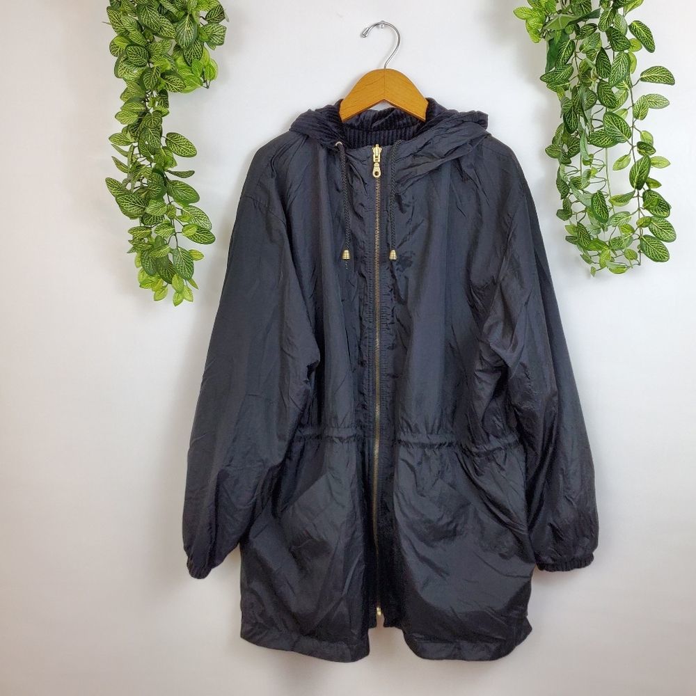 Reversible black velvet oversized zip up jacket